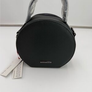 Clove + Revel Black Round Leather Crossbody Bag Circle Purse NWT Dust Bag